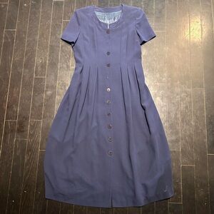 Vintage Navy Button-Front Midi Dress